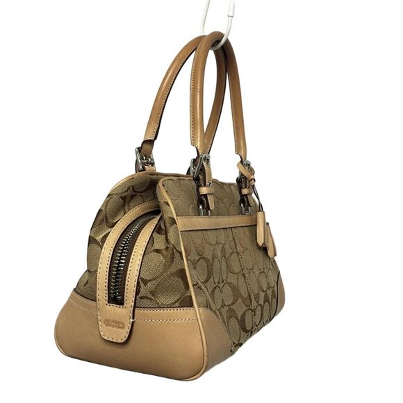 Auth COACH Hamptons Signature Satchel 8K05 Khaki Light Brown Jacquard Leather - Picture 8 of 10